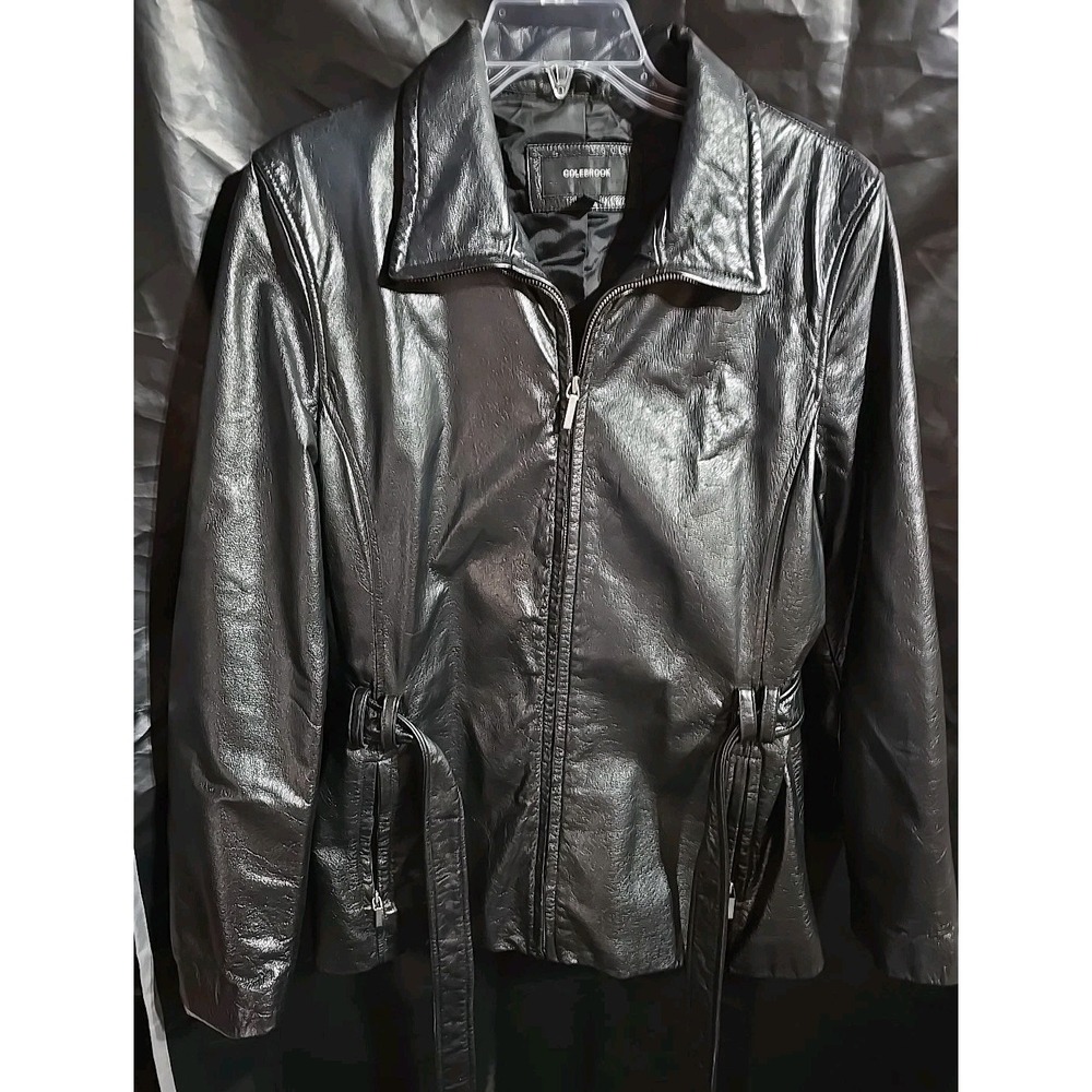 Colebrook~Classic~Leather Jacket ~Womens Size Large~ Zip-up & Tie~ Pockets GUC - Picture 2 of 10